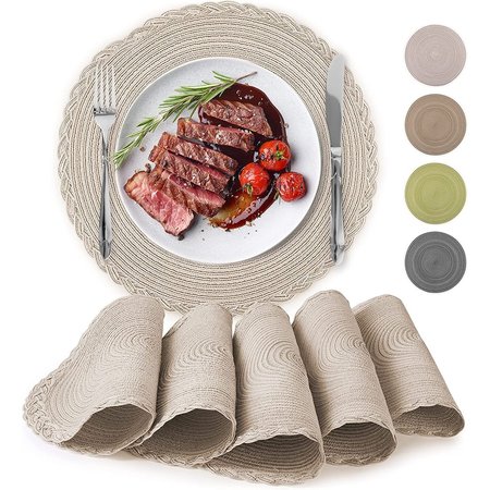 ZULAY KITCHEN Round Placemats Braided  Set of 6  Ivory with Border ZULB08MFR72D3